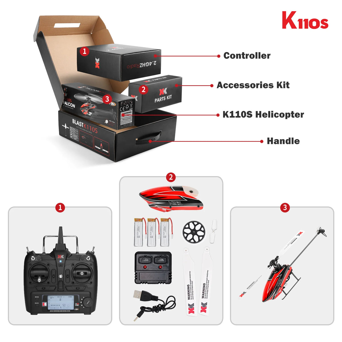 WLtoys K110S RC Helicopter With Brushless Motor 3D/6G 3 Batteries