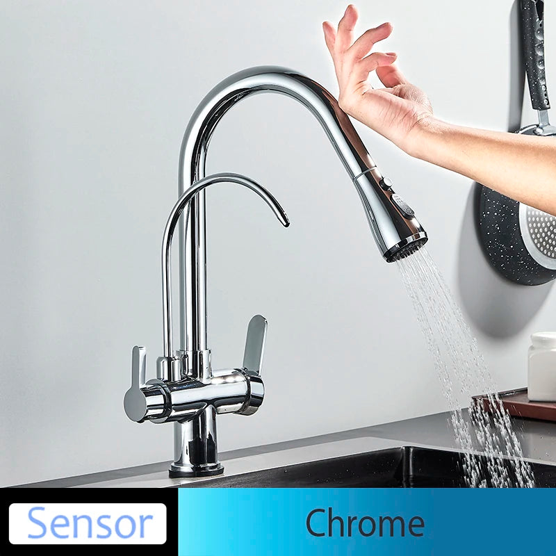 Onyzpily Kitchen Faucet No Sensor With Pull Out Spray Dual Handle