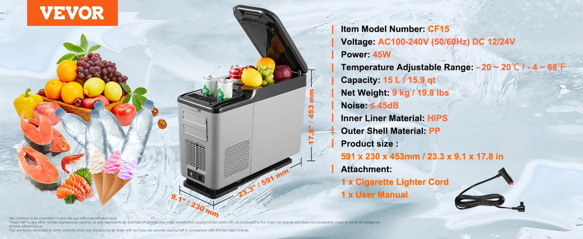 VEVOR Portable Car Refrigerator Dual Zone Bluetooth Temperature Adjustable