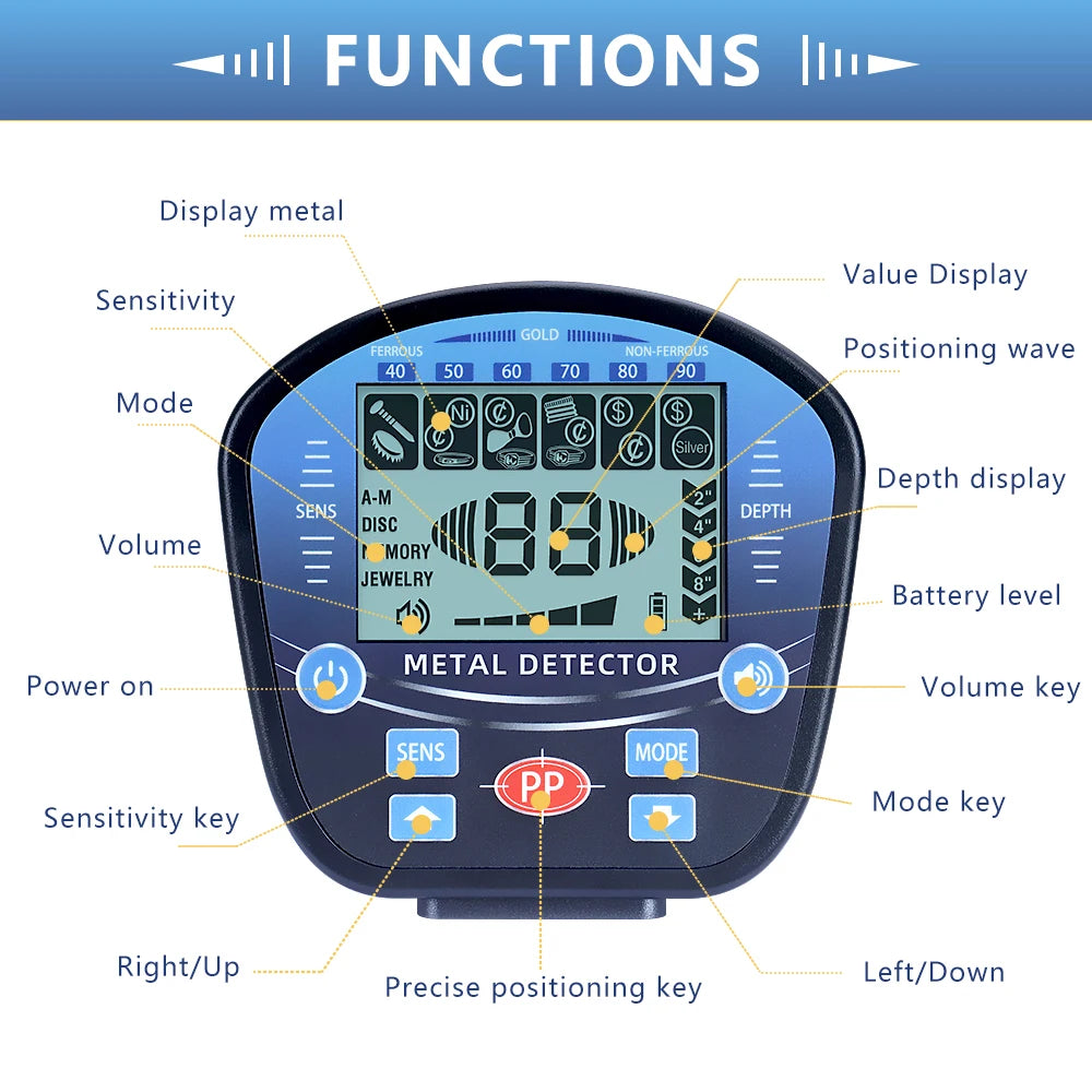 Professional Underground Metal Detector For Adults Waterproof With LCD Display