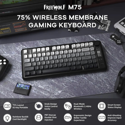 Attack Shark M75 Wireless Membrane Gaming Keyboard With Knob OLED