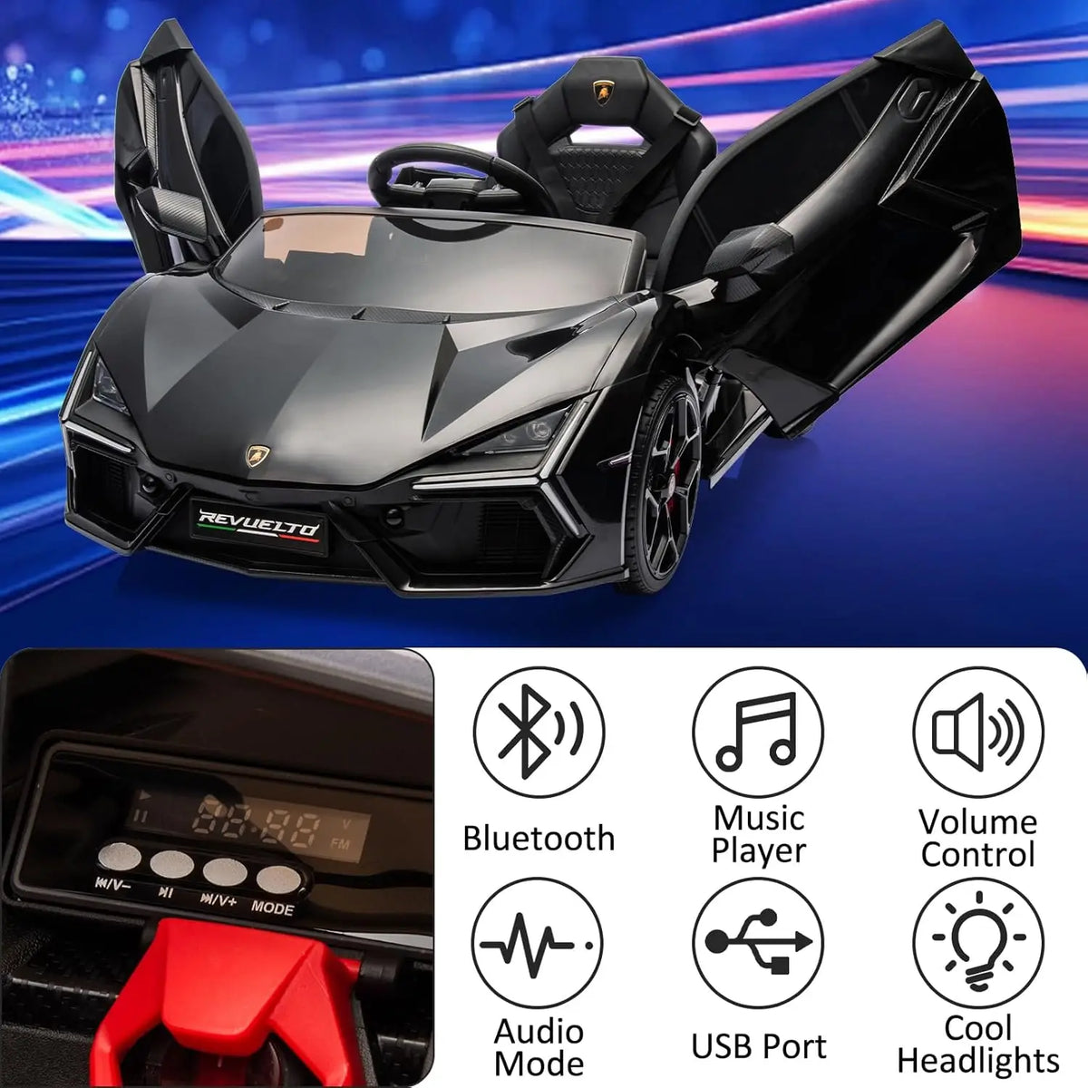 HiMISS Ride On Car For Kids Headlights Bluetooth Music Remote