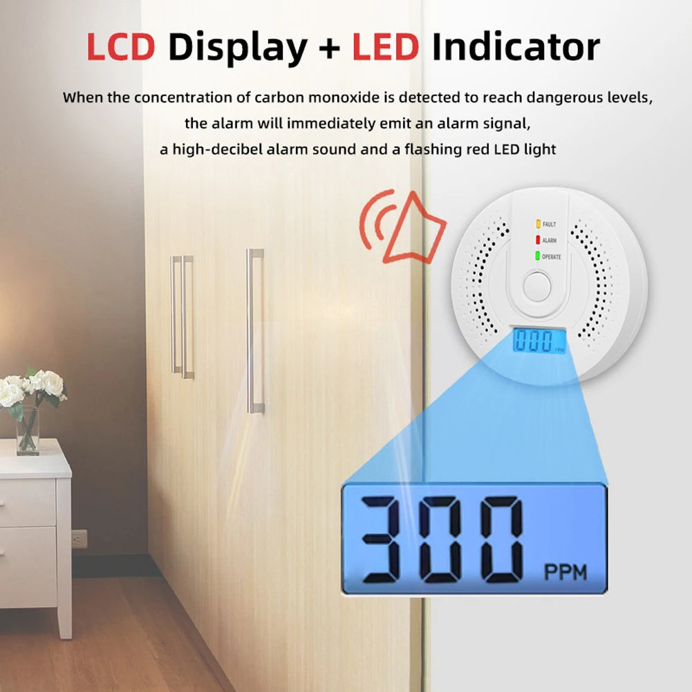 Digital Carbon Monoxide Detector Battery Powered CO Alarm With LED