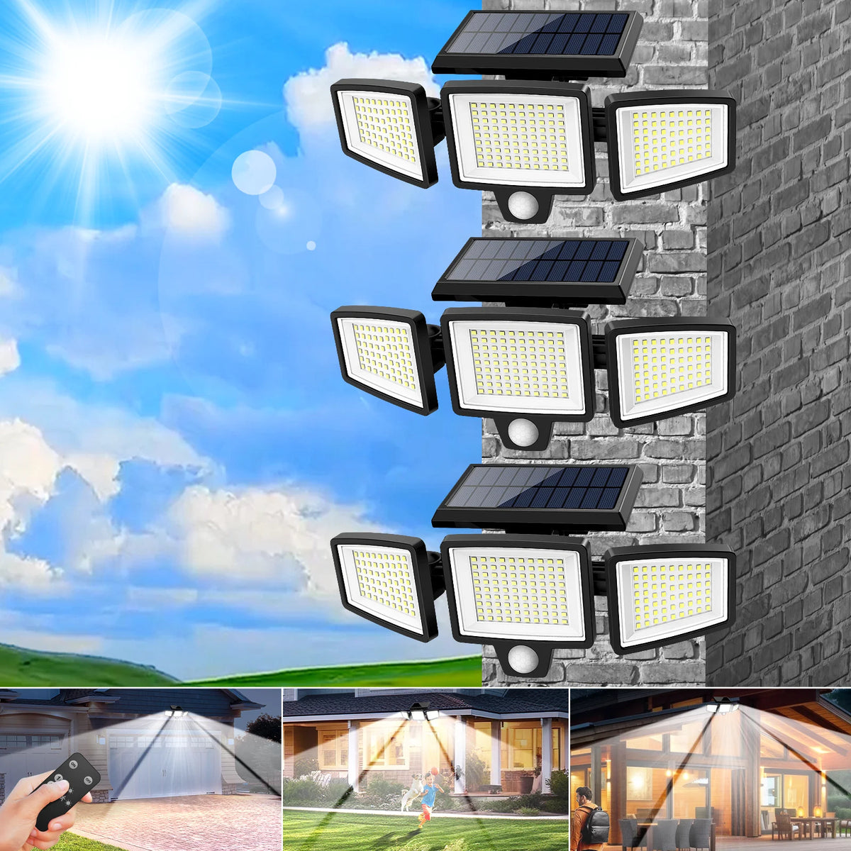 SZRSTH 3-Pack Outdoor Solar Motion Sensor Lights for Porch Garage