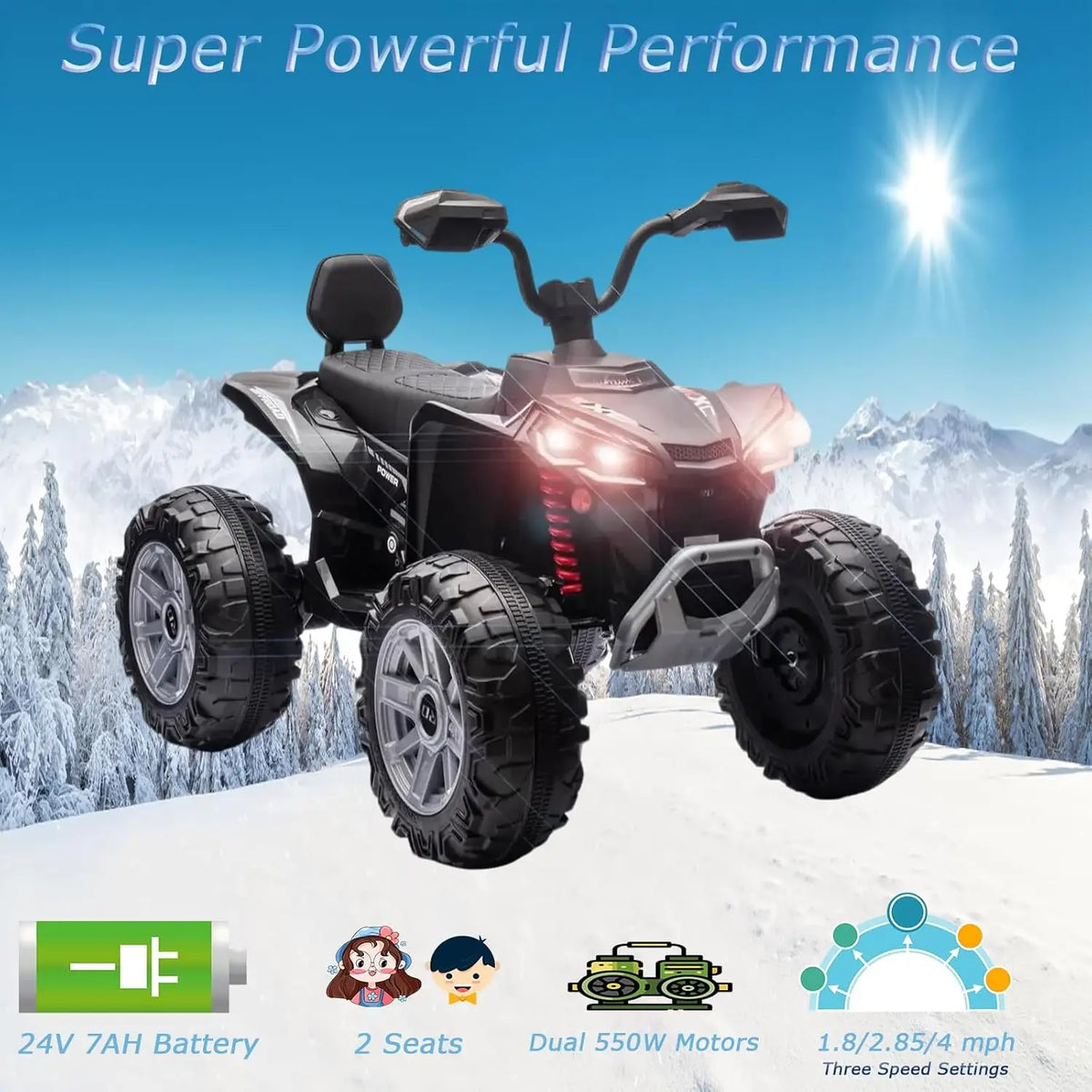 24V Kids Electric ATV Off-Road With Dual Motors And Lights