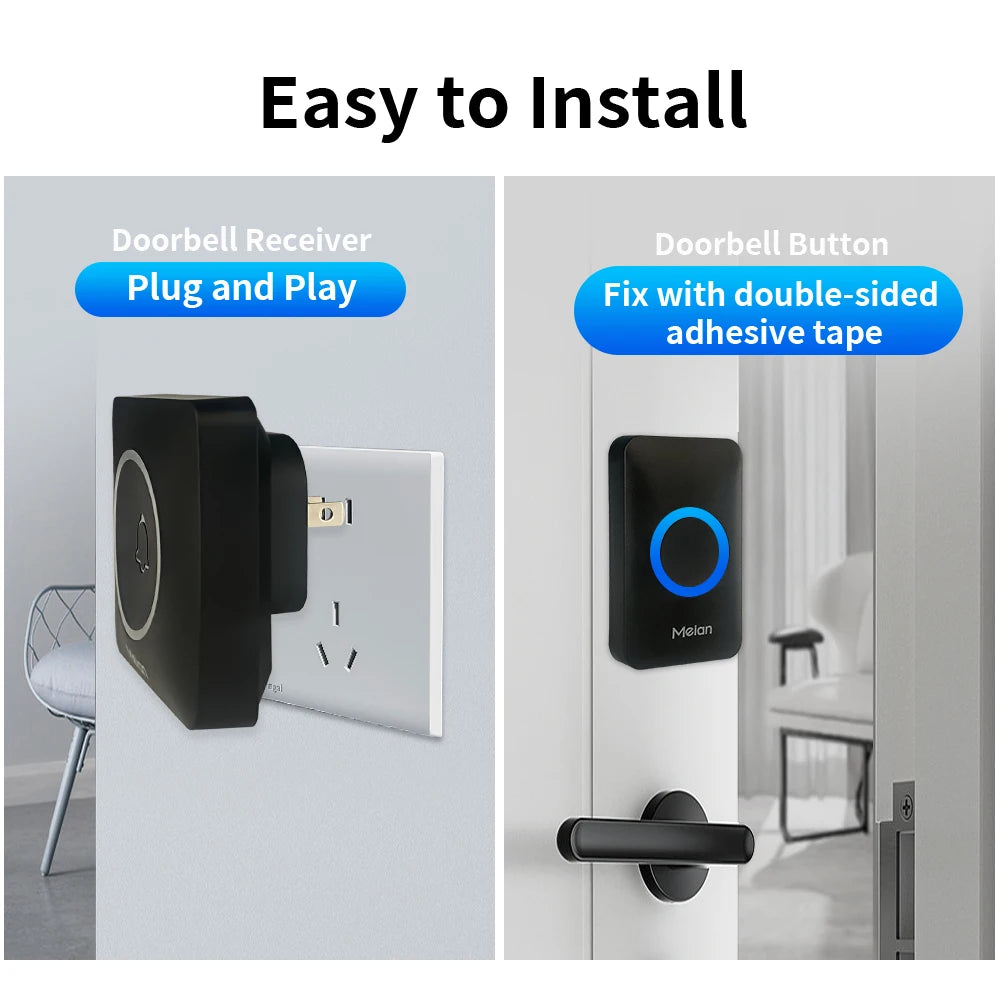 Meian Smart Home Doorbell Wireless IP65 Waterproof Chime Kit