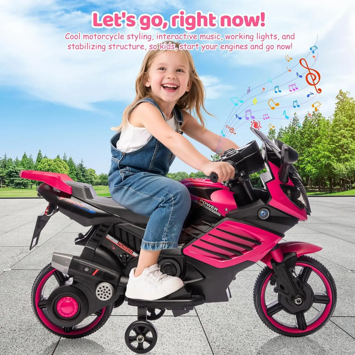 HiMISS 6V Kids Motorcycle Ride On With Training Wheels