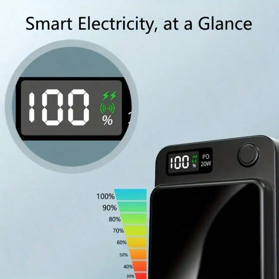 Portable Magnetic 10000mAh Wireless Power Bank LED Display