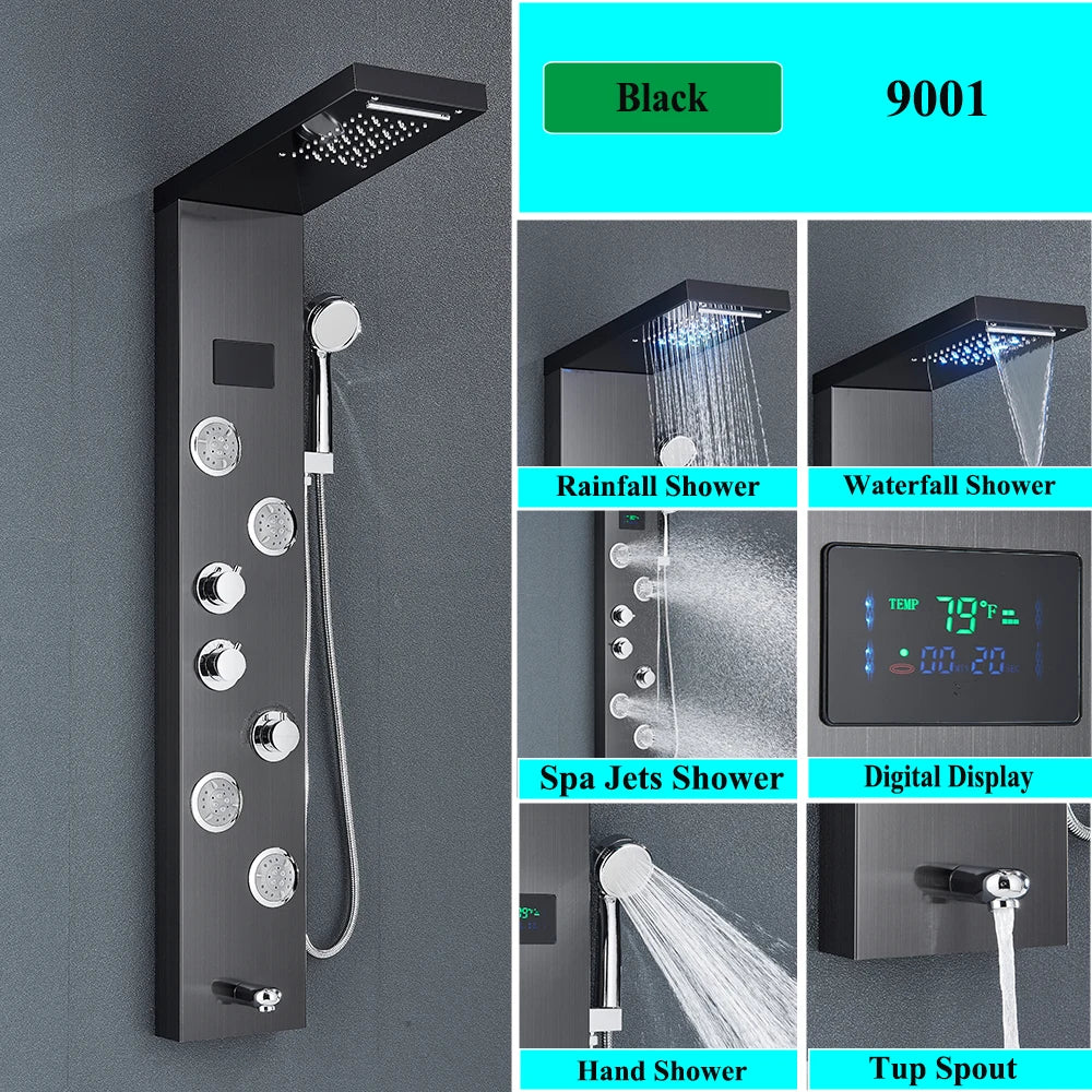 SHBSHAIMY Shower Panel Tower System Rainfall Spa Massage Temperature Screen