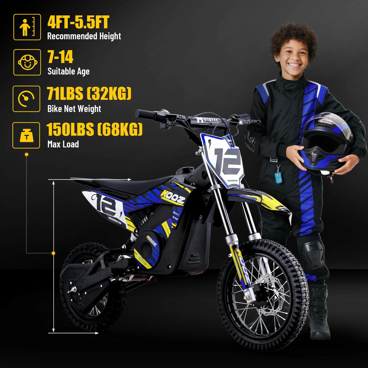 KOOZ HP112E 36V 1000W Electric Dirt Bike For Kids 3-Speed