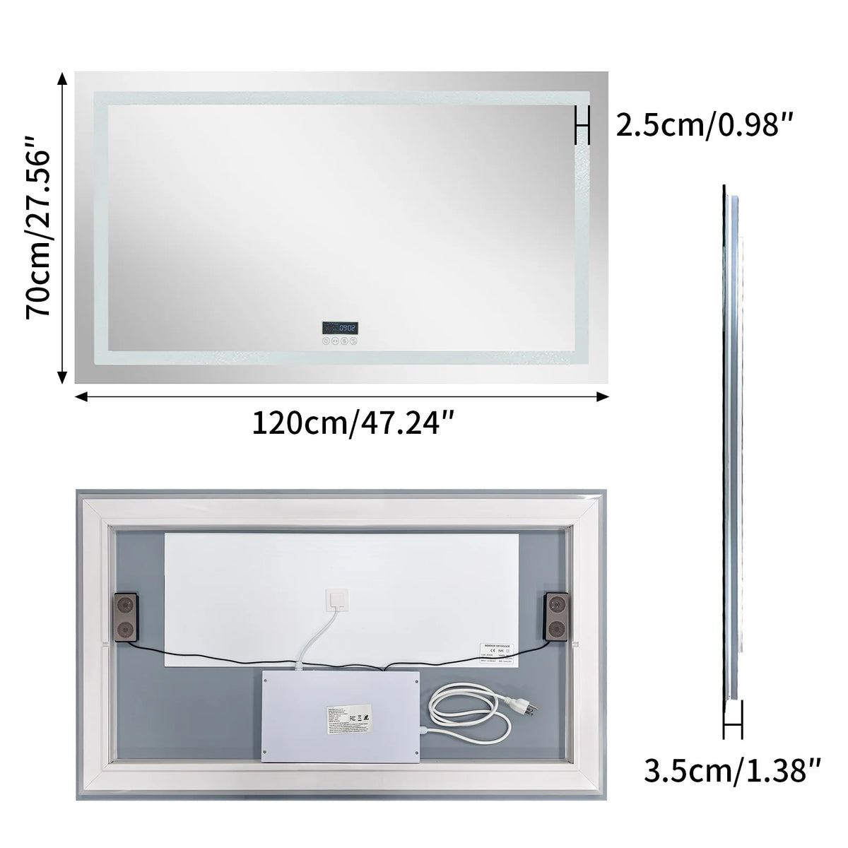 Led Bathroom Mirror With Bluetooth Speaker Antifog Backlit Dimmable Lighting