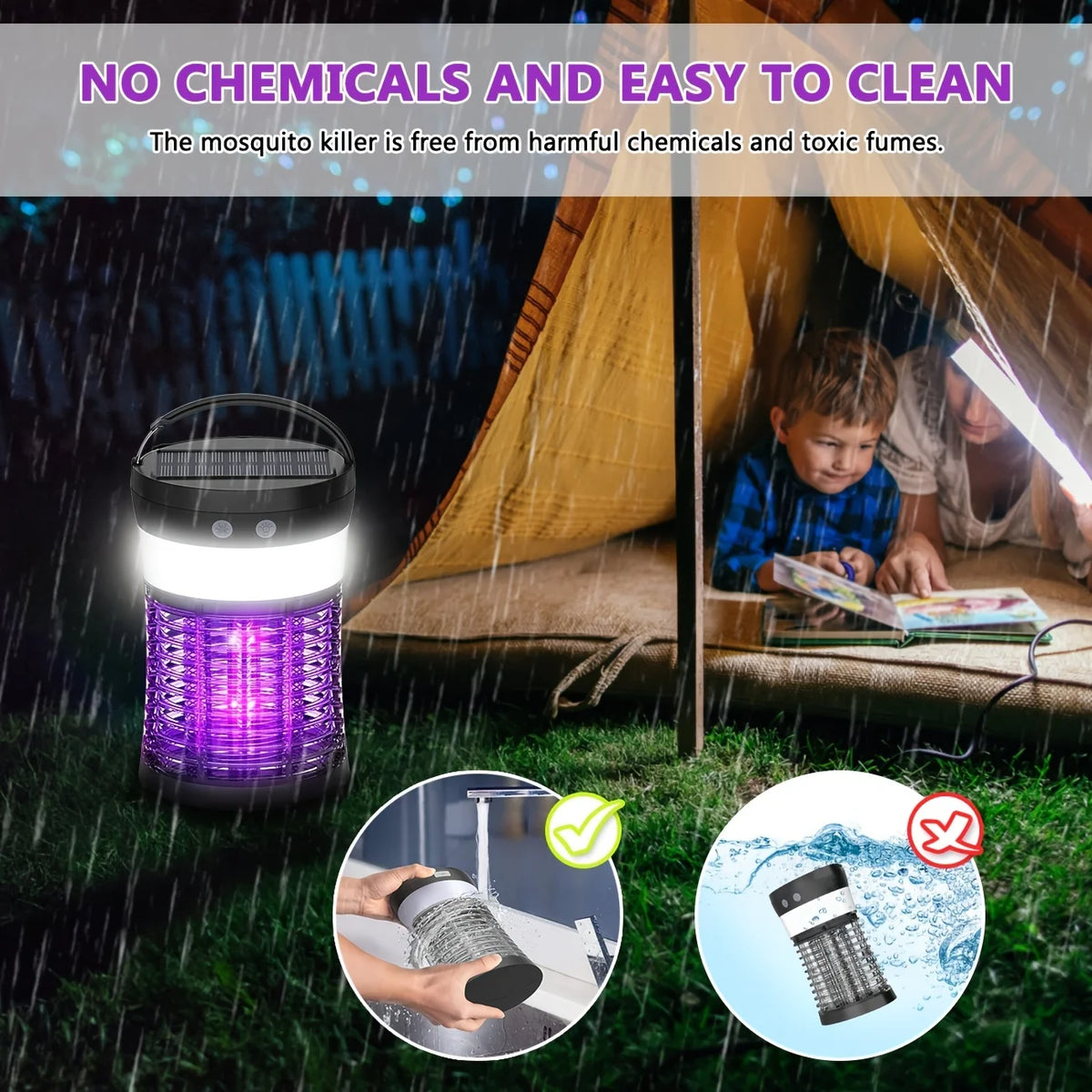 Bug Zapper Solar Mosquito Killer 3000V Rechargeable Indoor And Outdoor