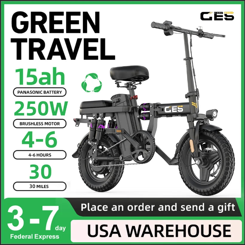 UPlee GE5 Folding Electric Bike 48V 15Ah 30 Miles Range