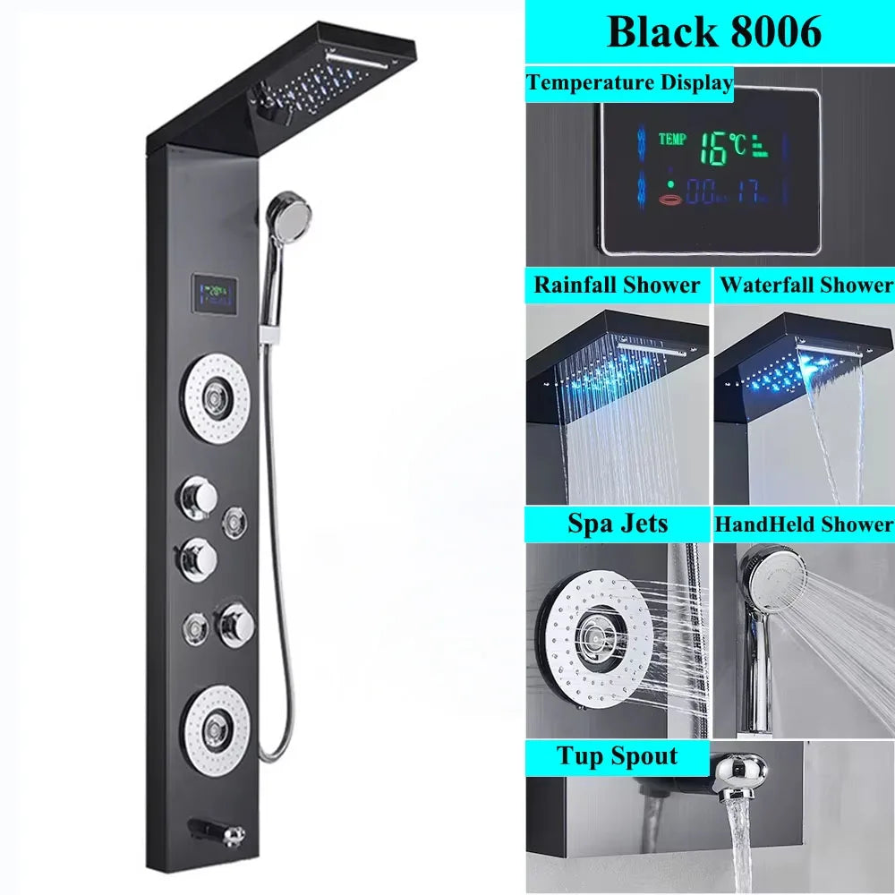 SHBSHAIMY Shower Panel Tower System Rainfall Spa Massage Temperature Screen