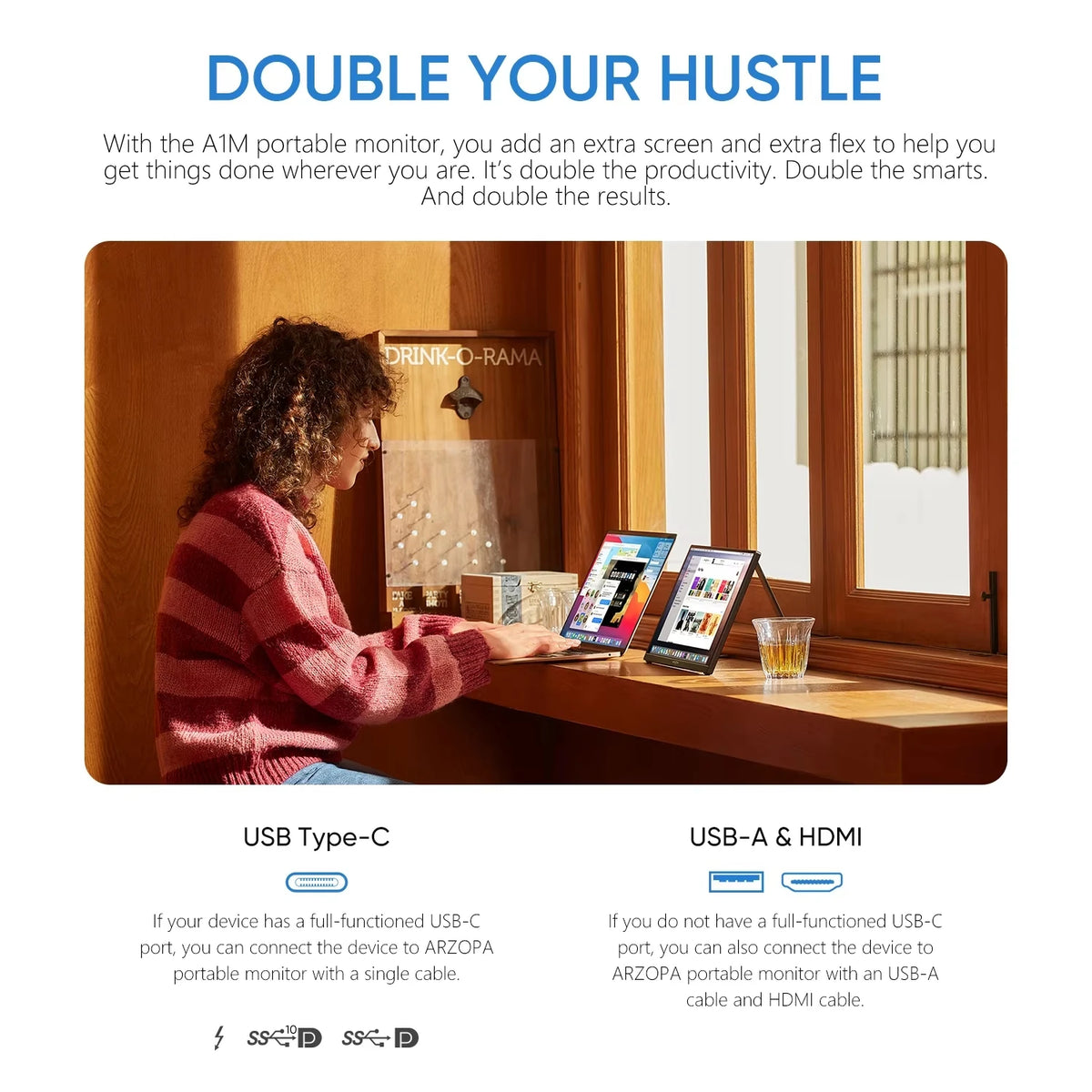 Arzopa Portable FHD IPS Monitor USB-C Mini HDMI Second Screen