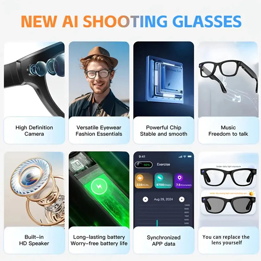 SENBONO Smart Glasses With AI Translator And 8MP 4K Camera
