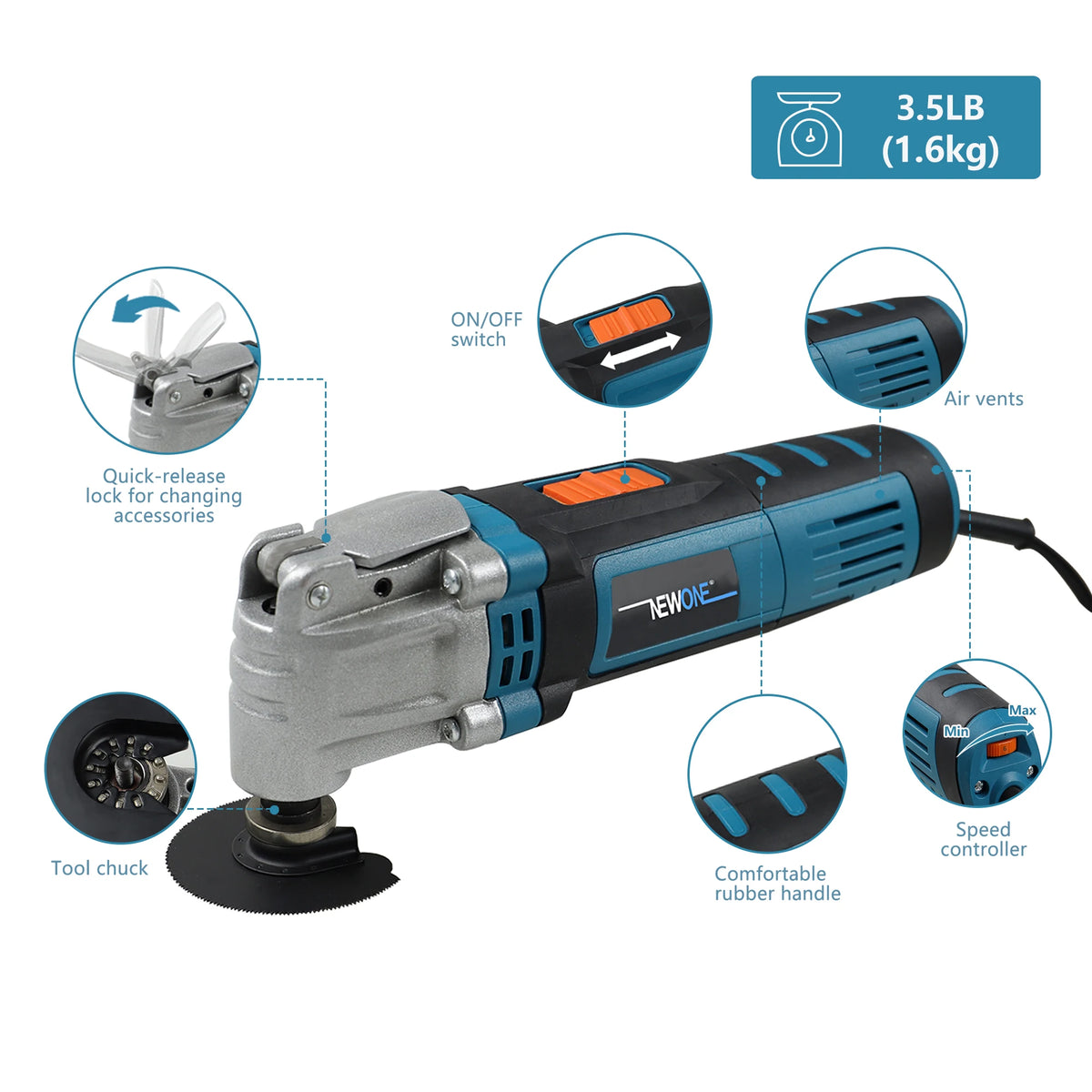 NEWONE 500W Quick Release Oscillating Multi Tool DIY Renovation