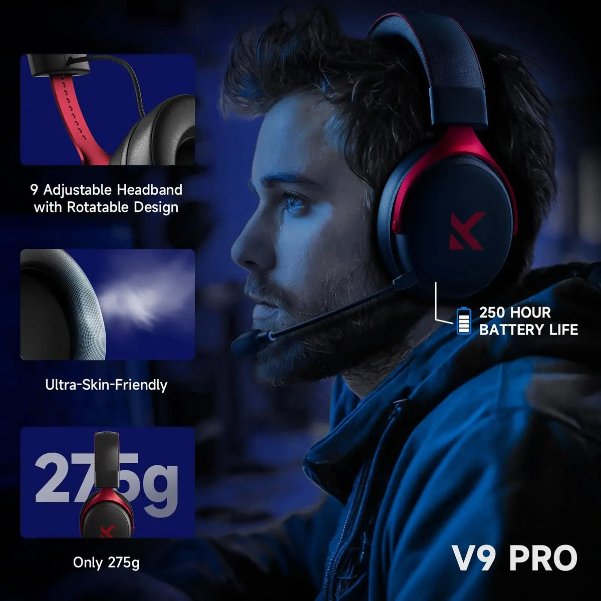 MCHOSE V9 Pro Wireless Gaming Headset 7.1 Surround