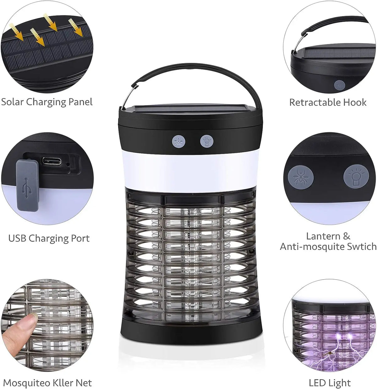 Bug Zapper Solar Mosquito Killer 3000V Rechargeable Indoor And Outdoor