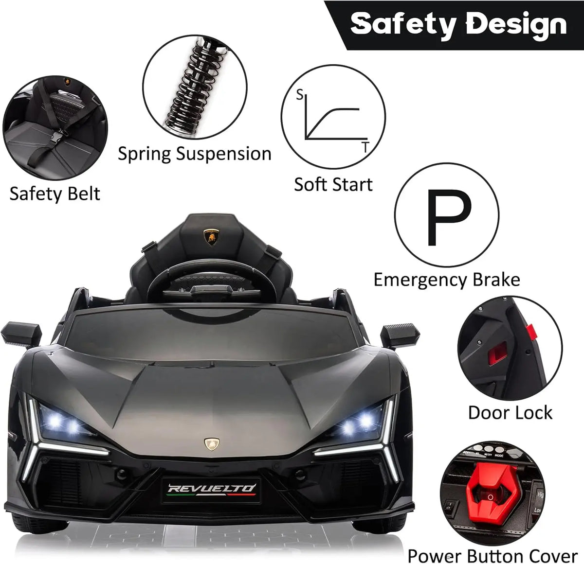 HiMISS Ride On Car For Kids Headlights Bluetooth Music Remote