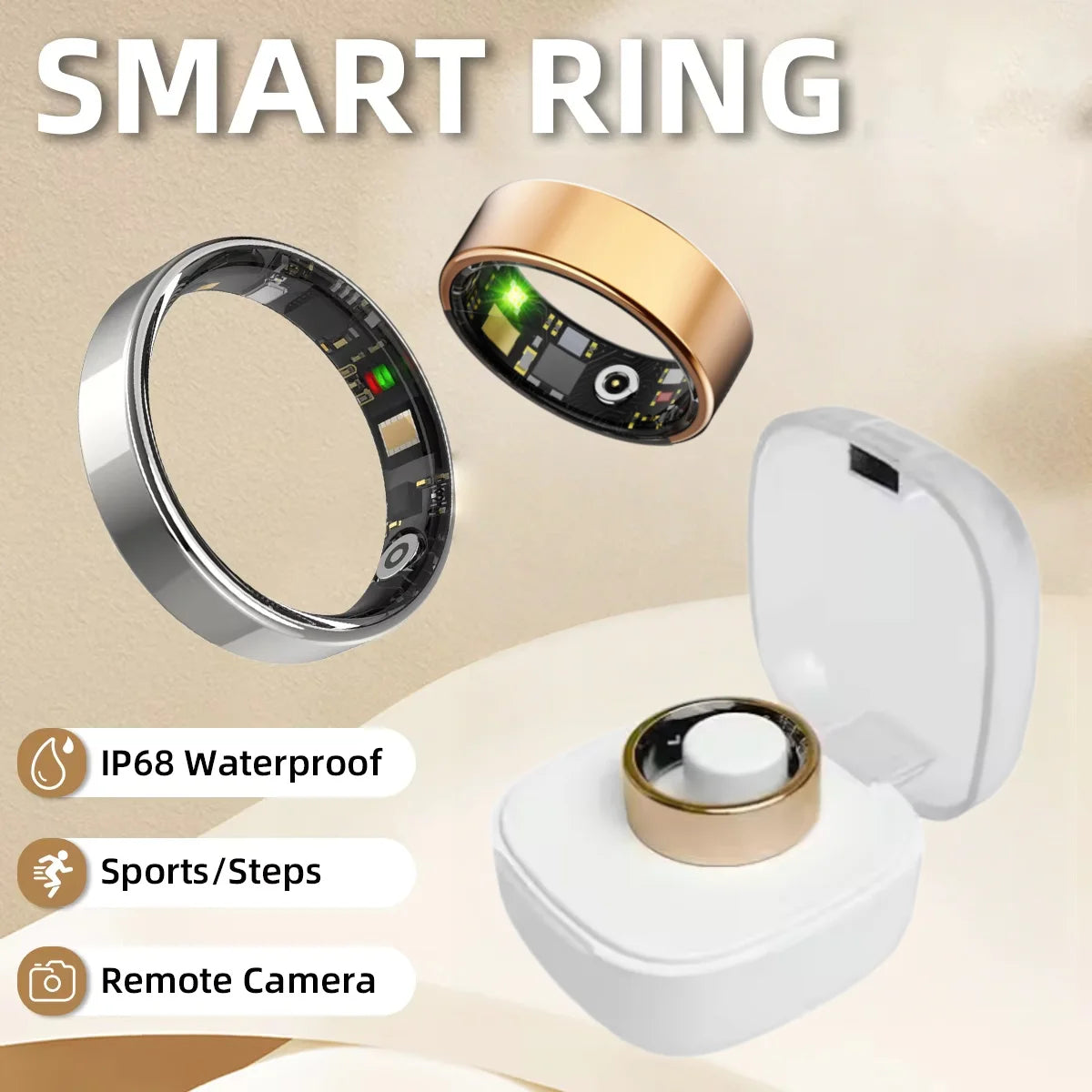 Smart Ring Health Monitor Heart Rate Blood Pressure 5ATM Waterproof