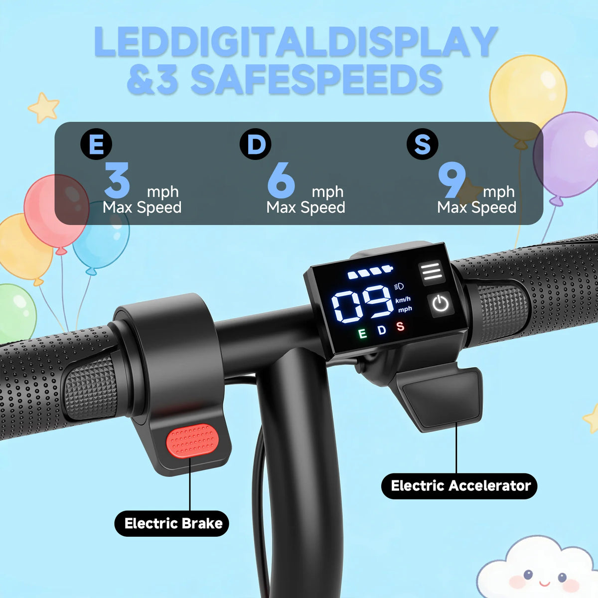 Ladped Electric Kids Scooter Three Speed 9 MPH 250W