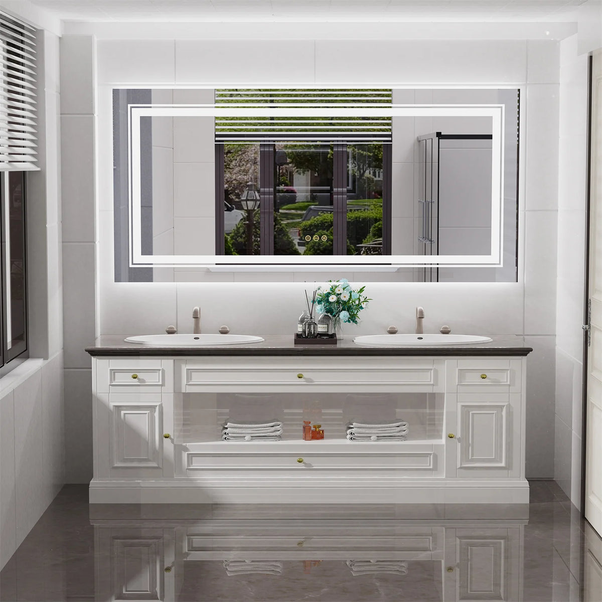 LED Backlit Bathroom Mirror With Dual Lights Anti Fog