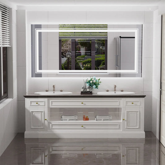 LED Backlit Bathroom Mirror With Dual Lights Anti Fog