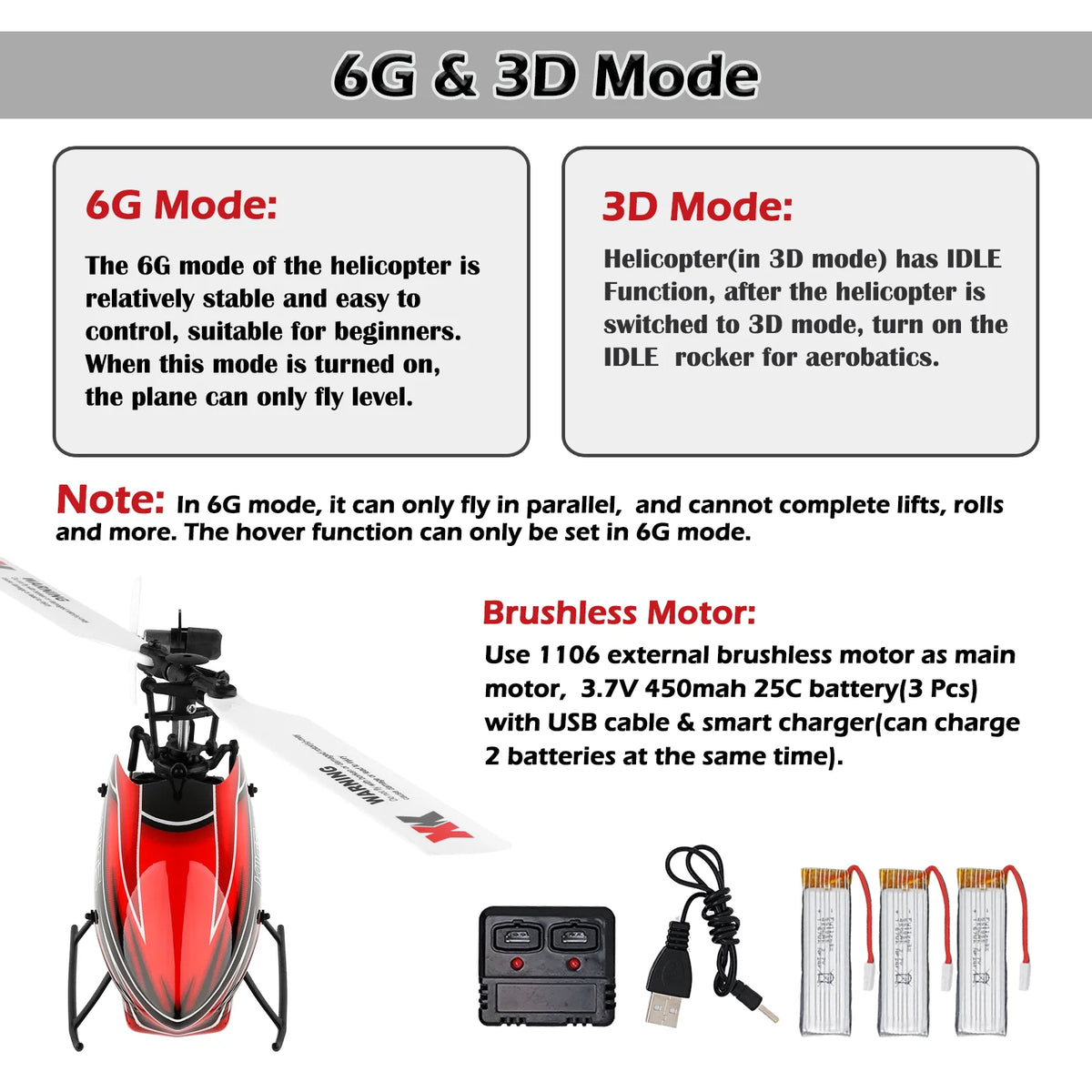 WLtoys K110S RC Helicopter With Brushless Motor 3D/6G 3 Batteries