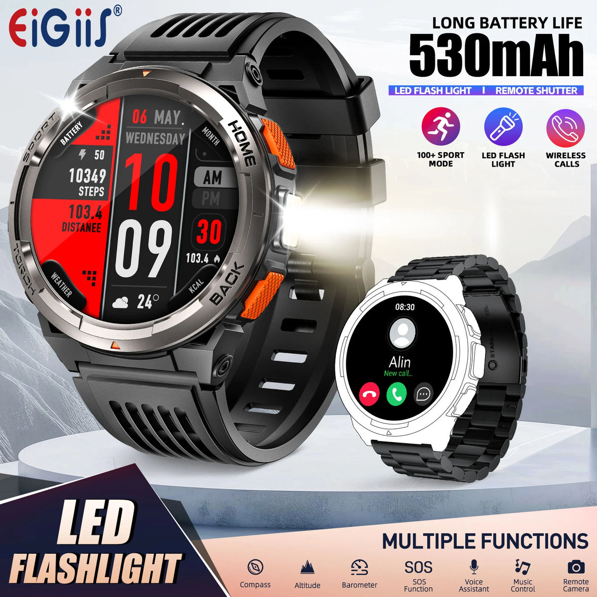 EIGIIS KE5 1.45 Inch Smart Watch 3ATM Waterproof Compass Barometer