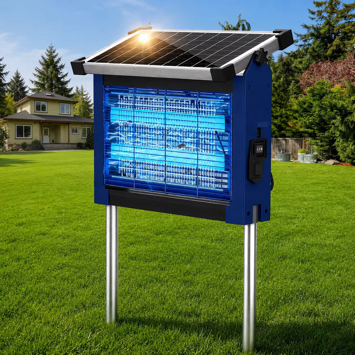 Solar Bug Zapper 4500V Outdoor Waterproof Panel Sensor Garden Patio