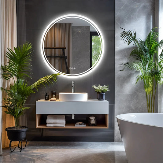 LUVODI Round LED Bathroom Mirror With Touch Sensor Anti Fog