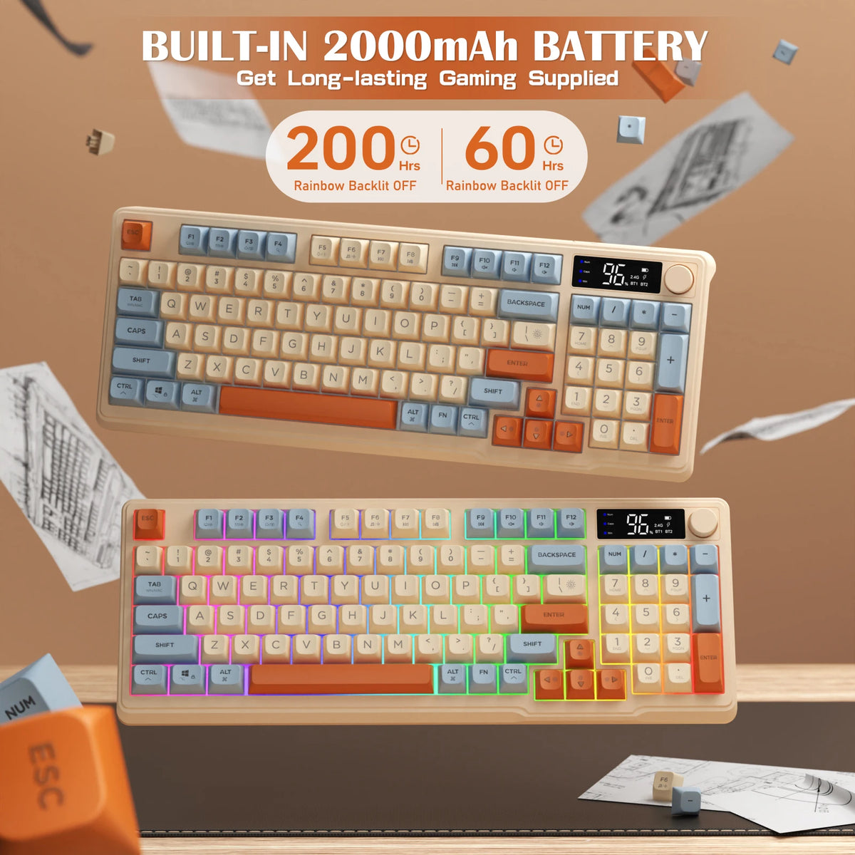 Attack Shark Wireless Gaming Keyboard With Display Screen And Knob