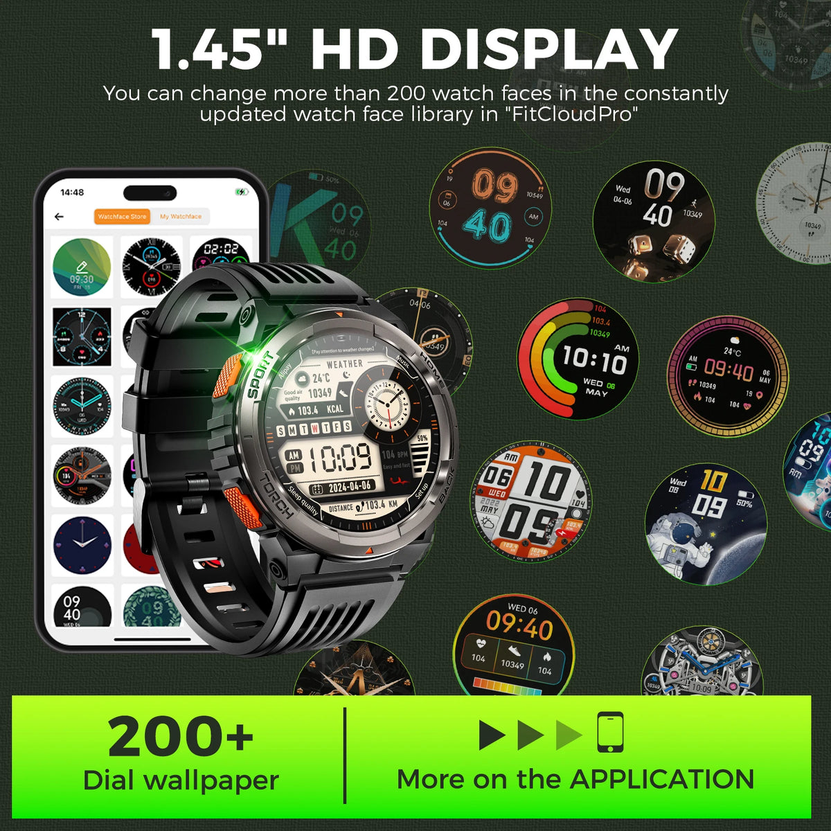 EIGIIS KE5 1.45 Inch Smart Watch 3ATM Waterproof Compass Barometer