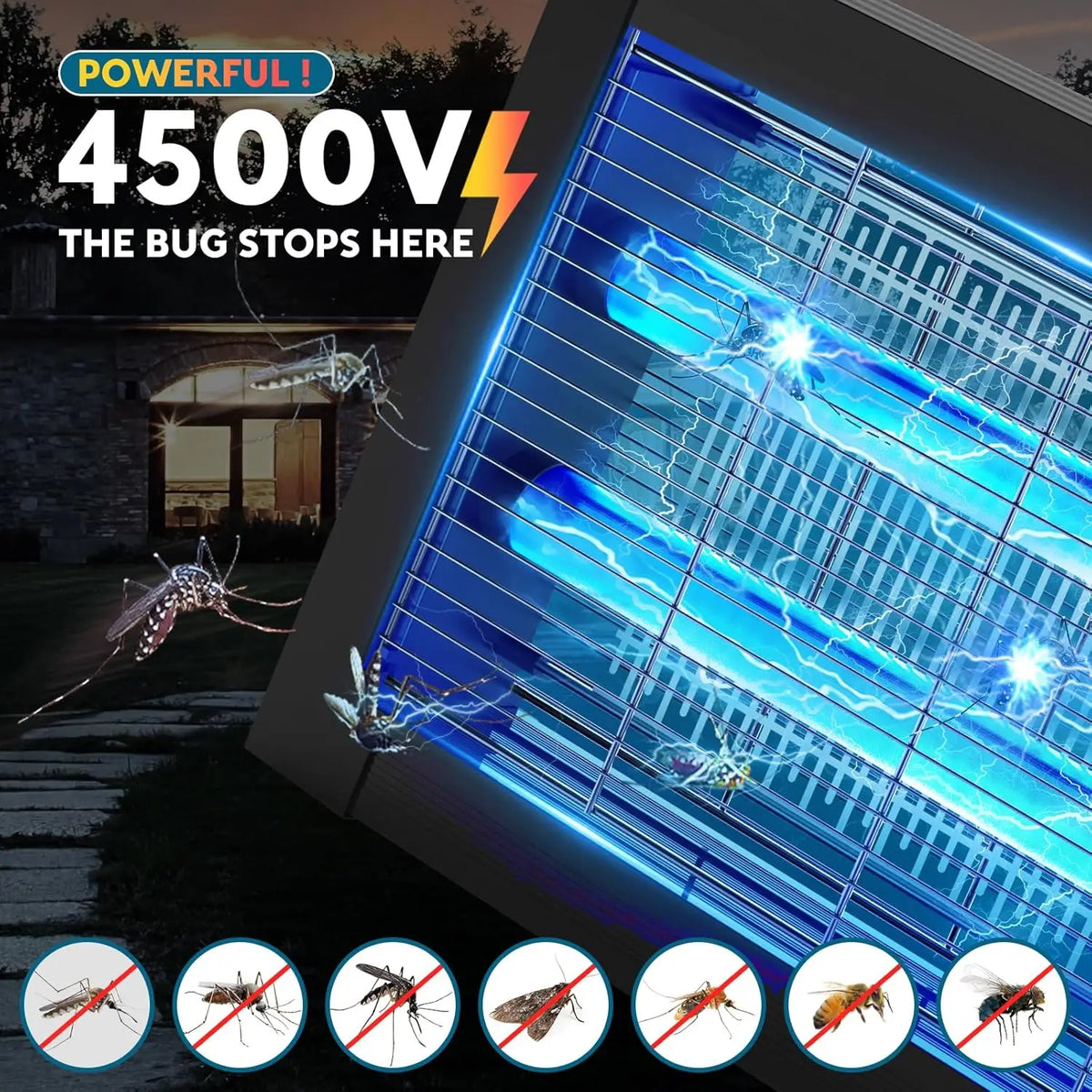 Solar Bug Zapper 4500V Outdoor Waterproof Panel Sensor Garden Patio
