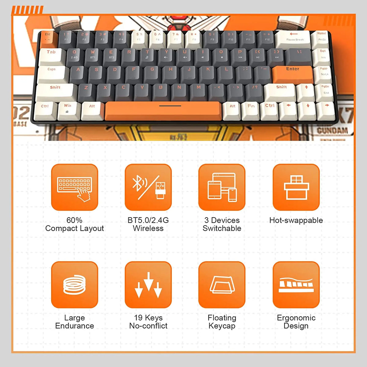 Attack Shark RK68 Sixty Percent Wireless Mechanical Keyboard
