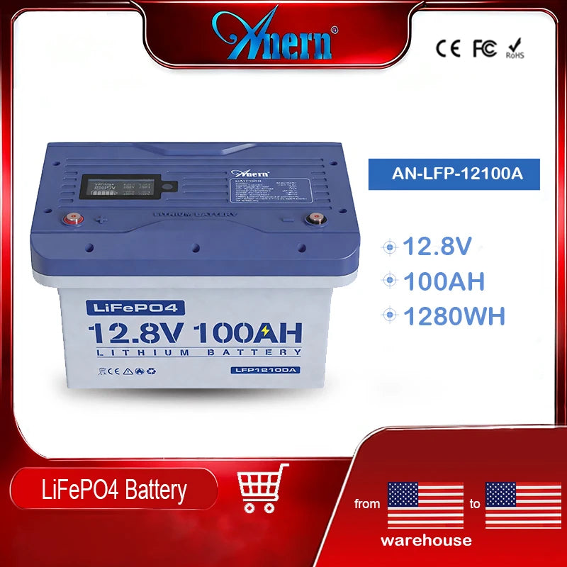 ANERN LiFePO4 Battery 12V 100Ah 200Ah Inverter Solar System