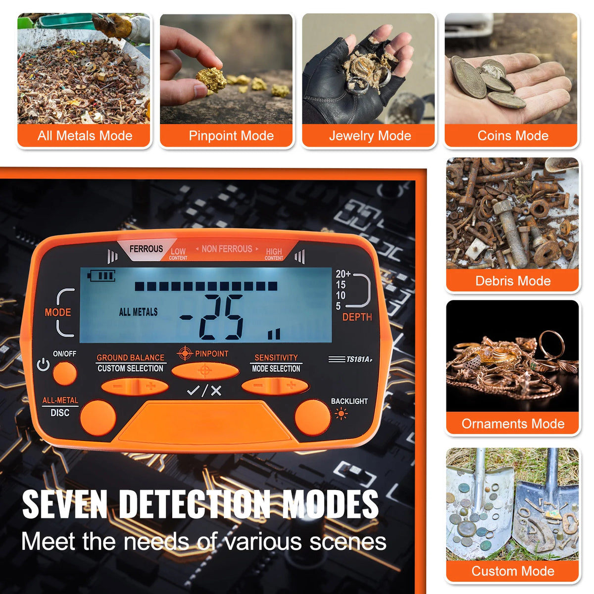 SucceBuy Metal Detector With Waterproof Coil And LCD Display 7 Modes