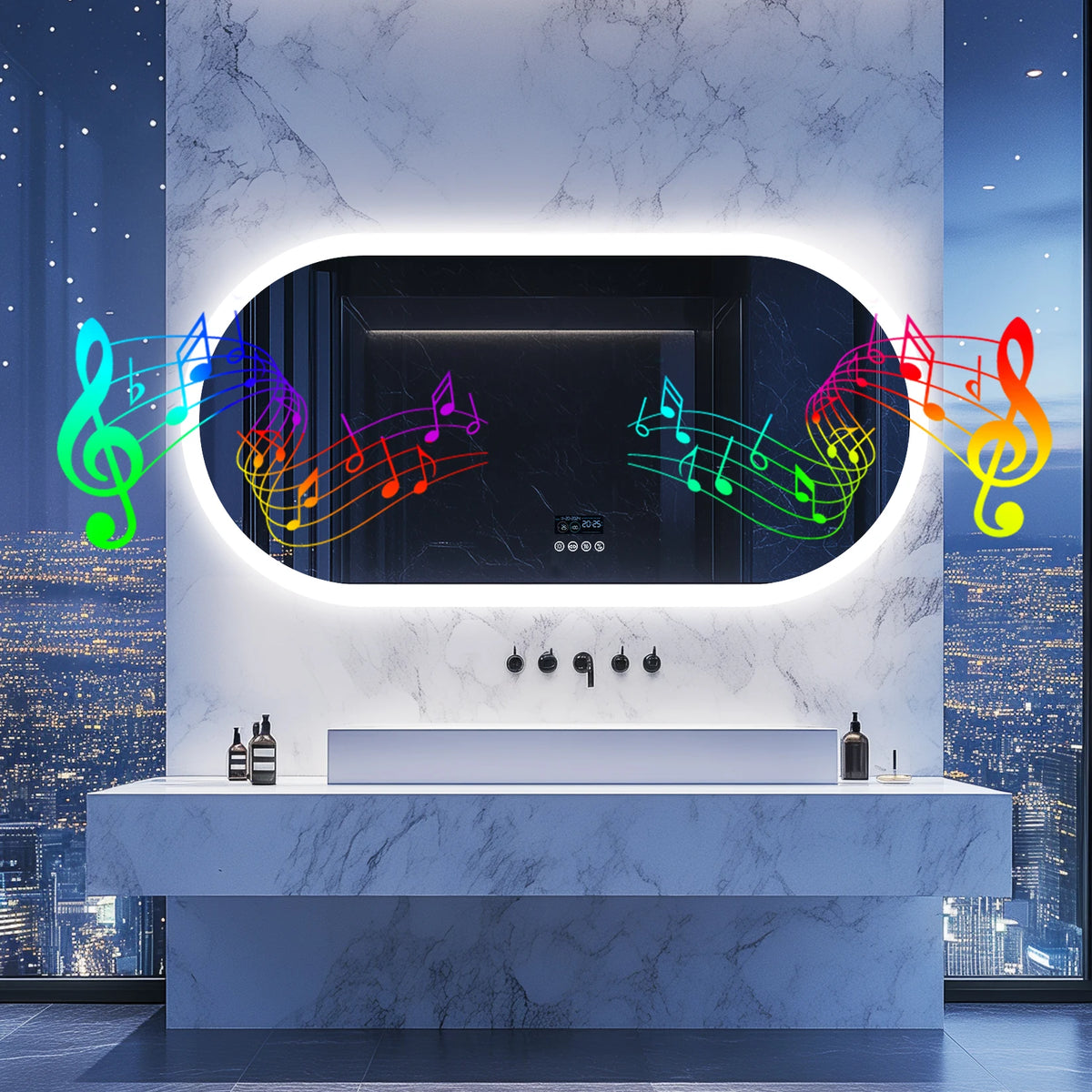 Wisfor Oval LED Bathroom Mirror Fogless Lights And Bluetooth Speaker