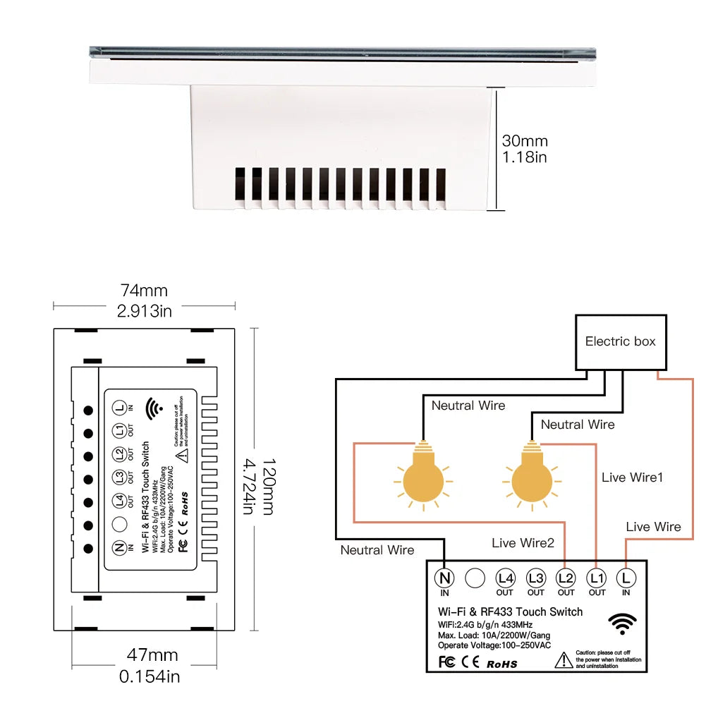 MOES Smart Glass Panel Switch Tuya App Multi Control Gang