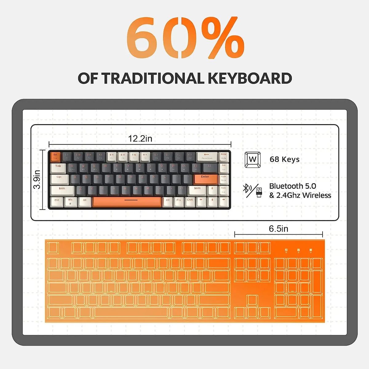 Attack Shark RK68 Sixty Percent Wireless Mechanical Keyboard