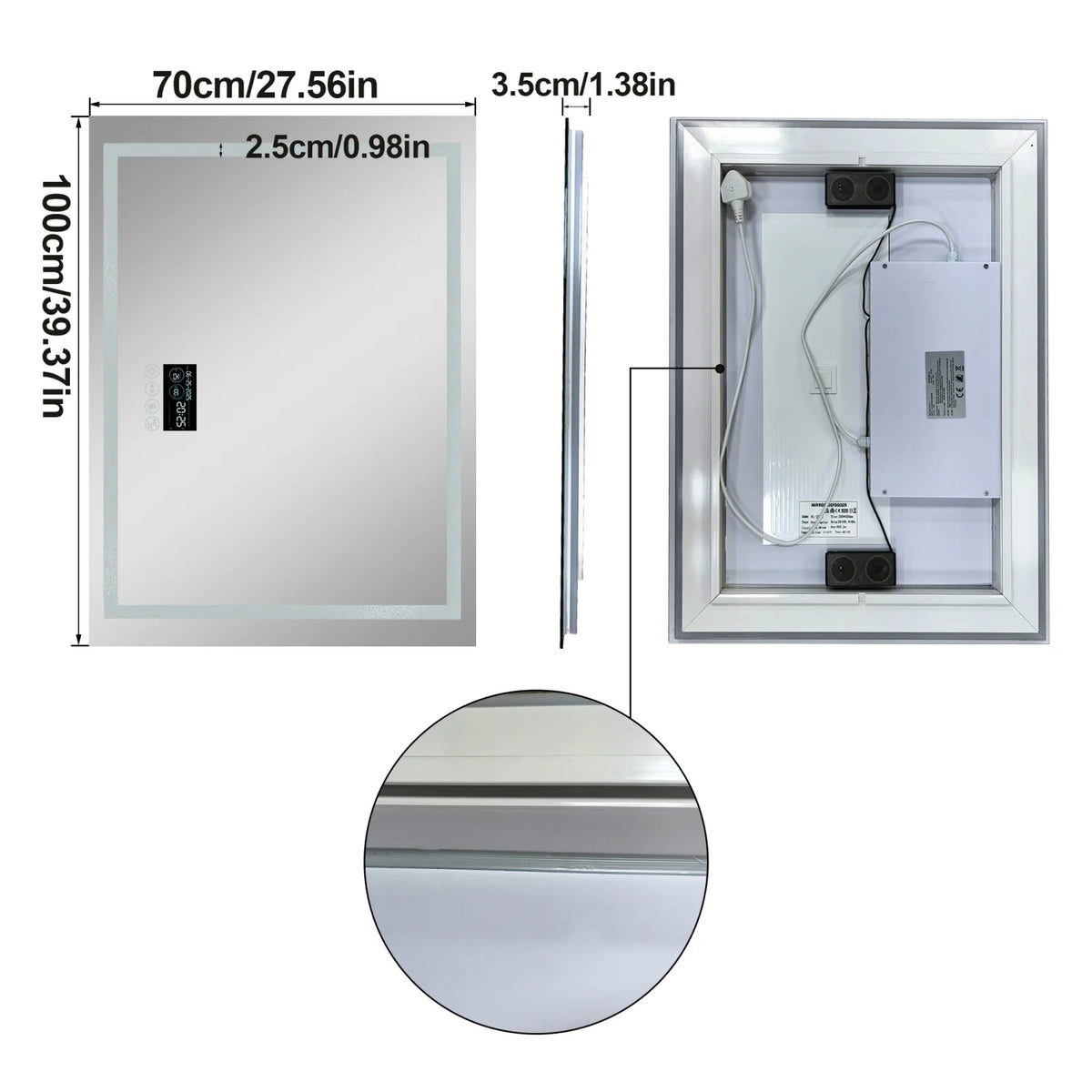 Led Bathroom Mirror With Bluetooth Speaker Antifog Backlit Dimmable Lighting