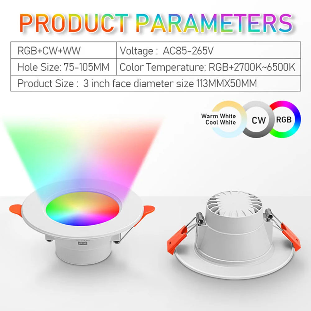 APWIKOGER 10W Smart LED Downlight RGB CCT Bluetooth Ceiling Lamp