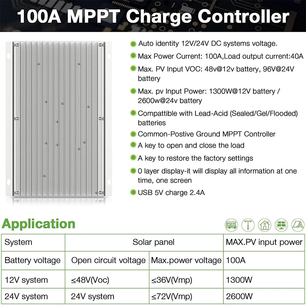 OOYCYOO MPPT Charge Controller 100A 12V24V Auto Regulator