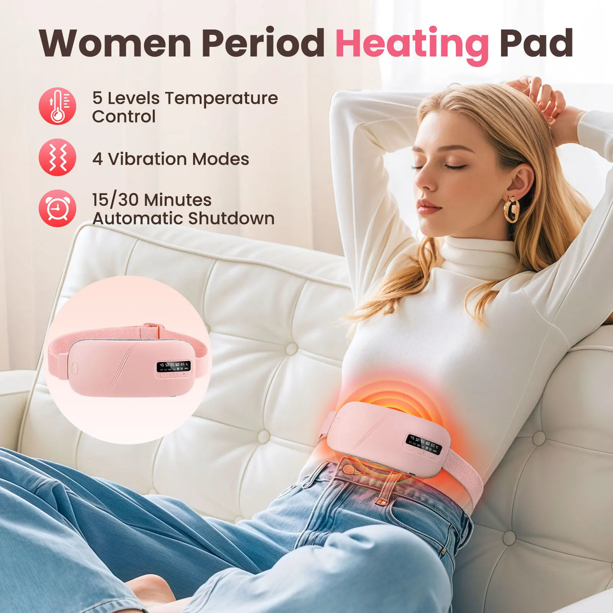PASTSKY 5 Modes Heating Vibration Waist Massager Belt For Cramps