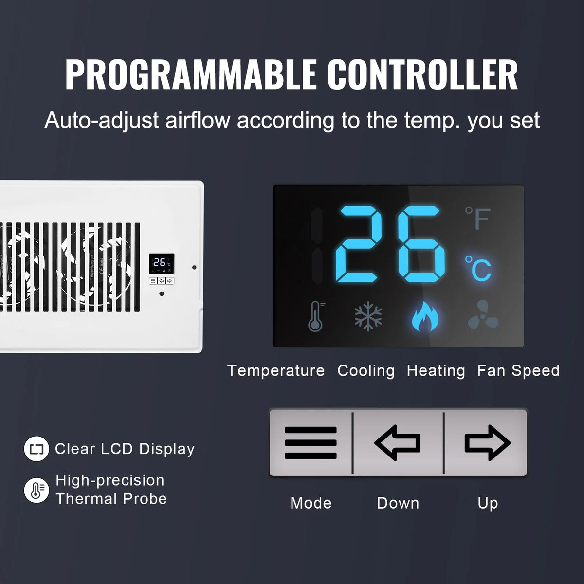 SucceBuy Register Booster Fan Quiet Vent With Remote Control Thermostat