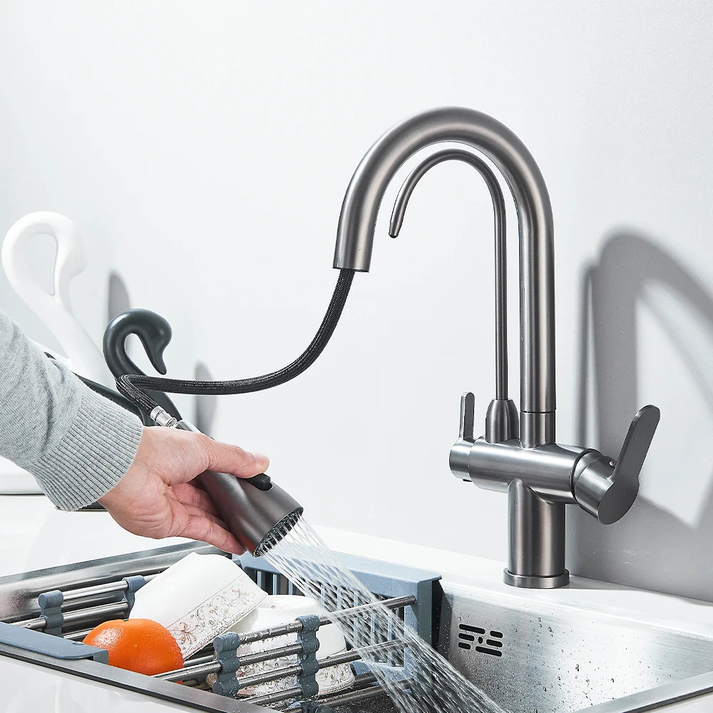 Onyzpily Kitchen Faucet No Sensor With Pull Out Spray Dual Handle