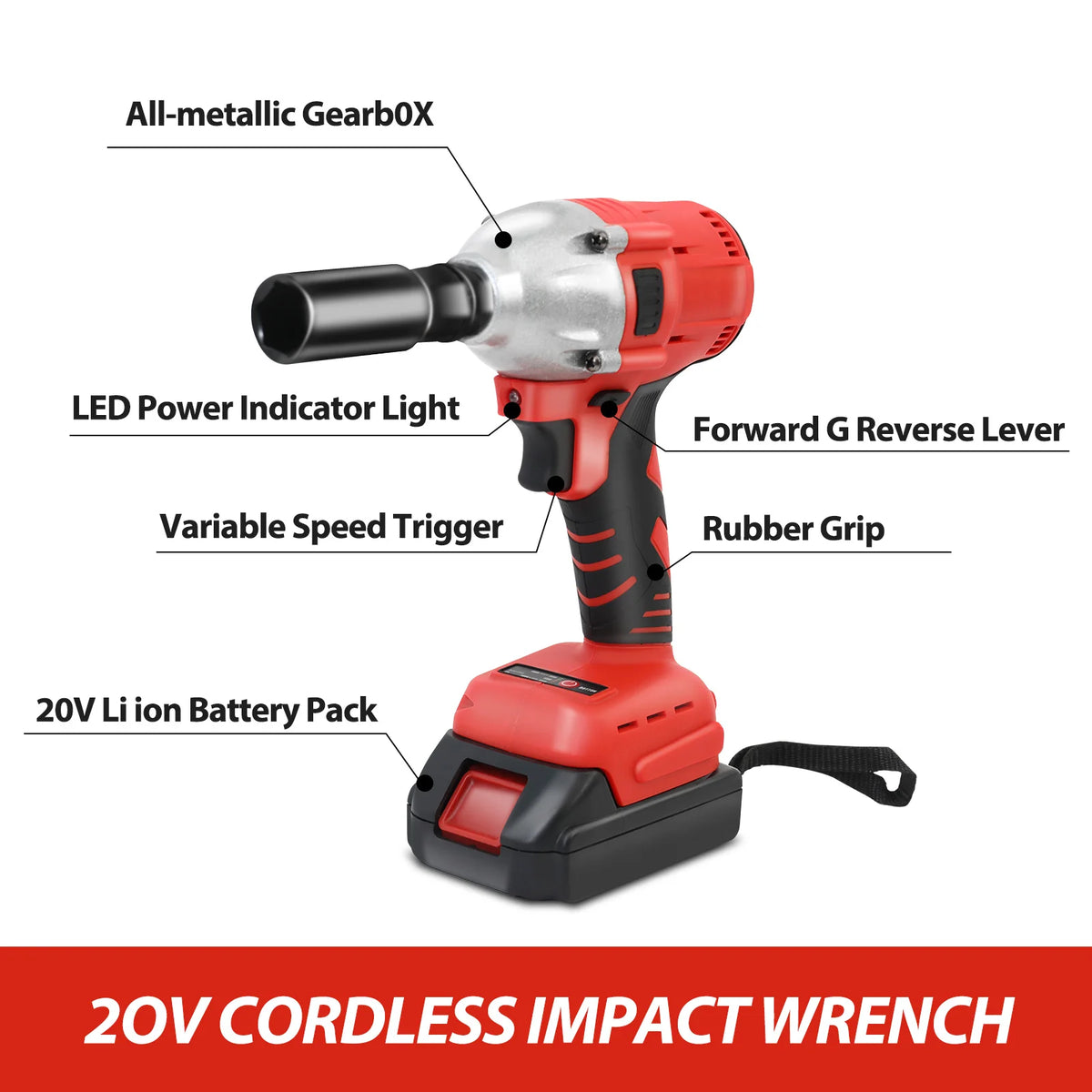 Cordless Brushless Impact Wrench 20V High Torque Kit