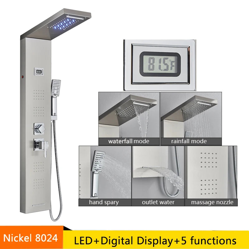 Senlesen LED Light Shower Panel Waterfall Rain Digital Display System