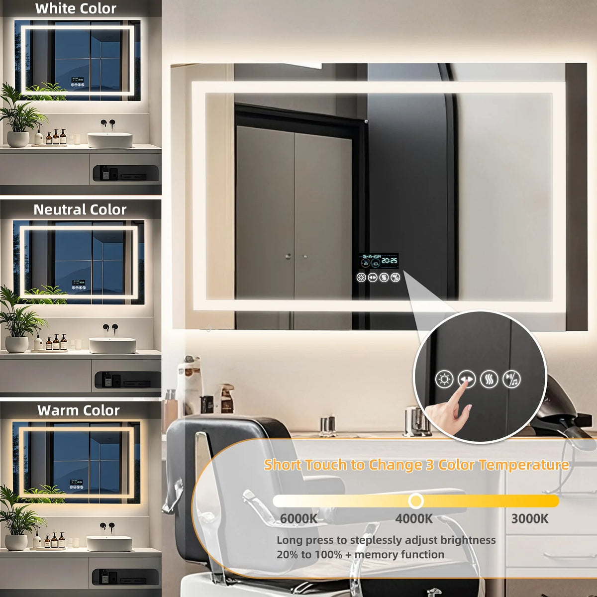 Led Bathroom Mirror With Bluetooth Speaker Antifog Backlit Dimmable Lighting